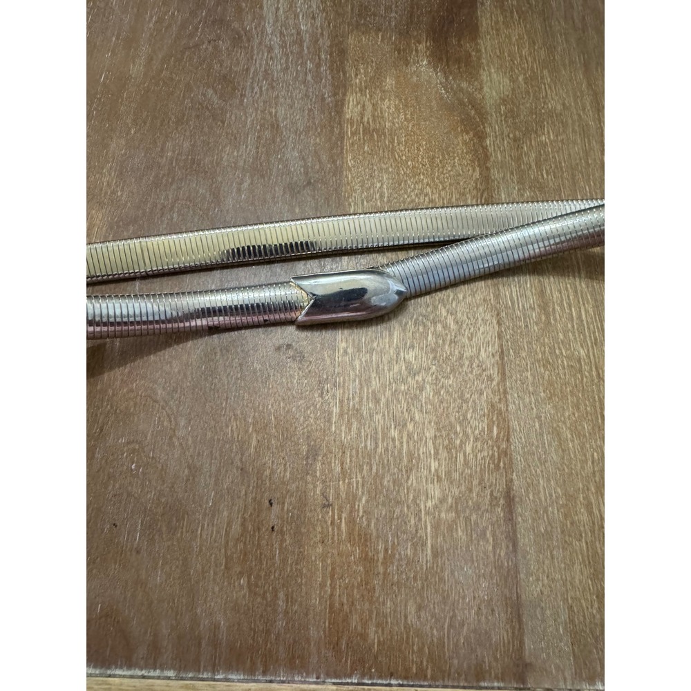 Vintage Two Tone Silver Gold Snake Chain Belt Metal Stretch Cinch 29.5 Inch